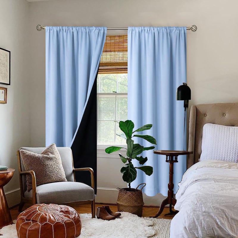 BGment Thermal Insulated 100% Blackout Curtains for Bedroom with Black Liner, Double Layer Full Room Darkening Noise Reducing Rod Pocket Curtain (52 x 84 Inch, Spa Blue, 2 Panels) - Image 2